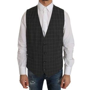 Dolce & Gabbana Gray Wool STAFF Checkered Stretch Vest